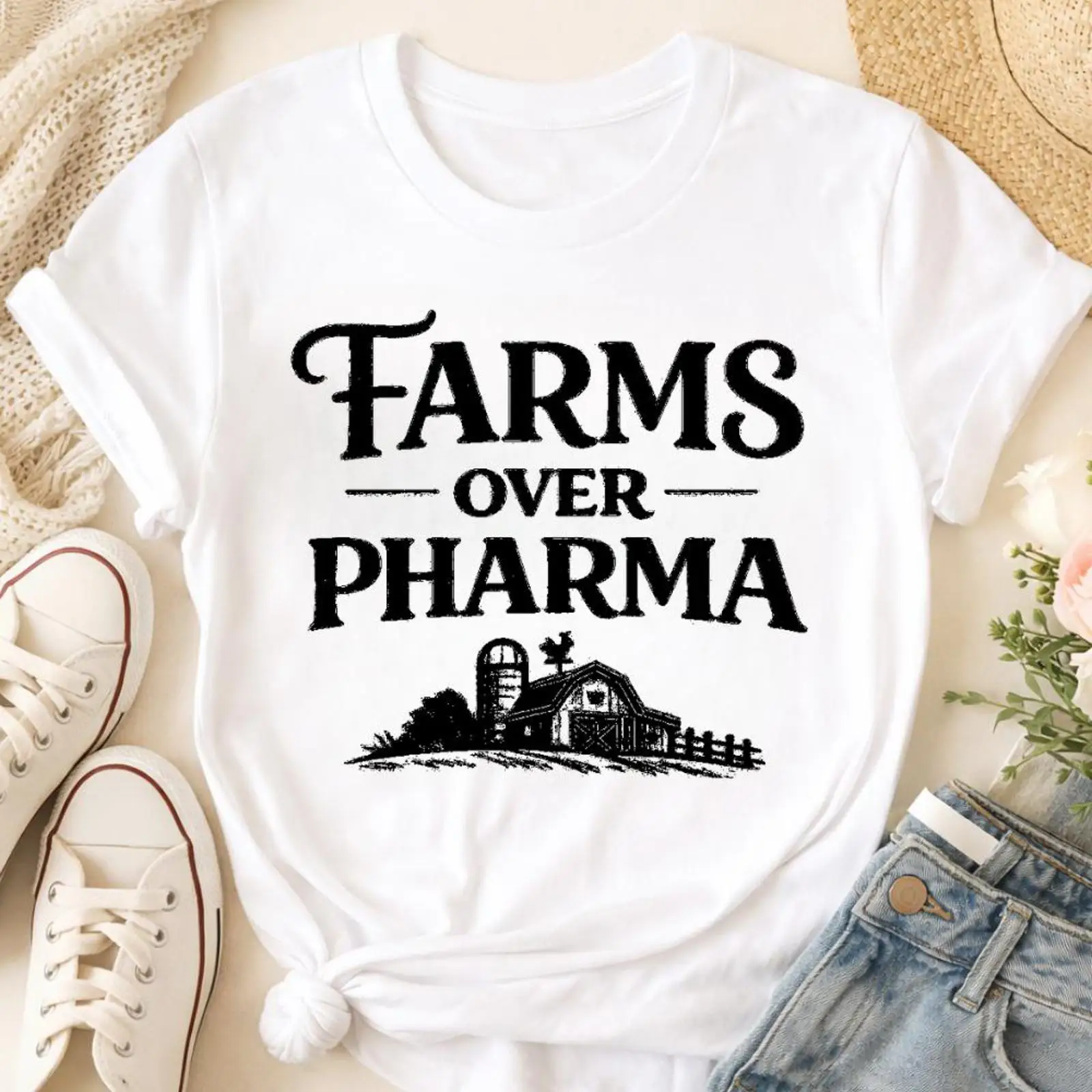 Farms Over Pharma T Shirt Eco  - Sustainable Agriculture/Farming 评论和价格